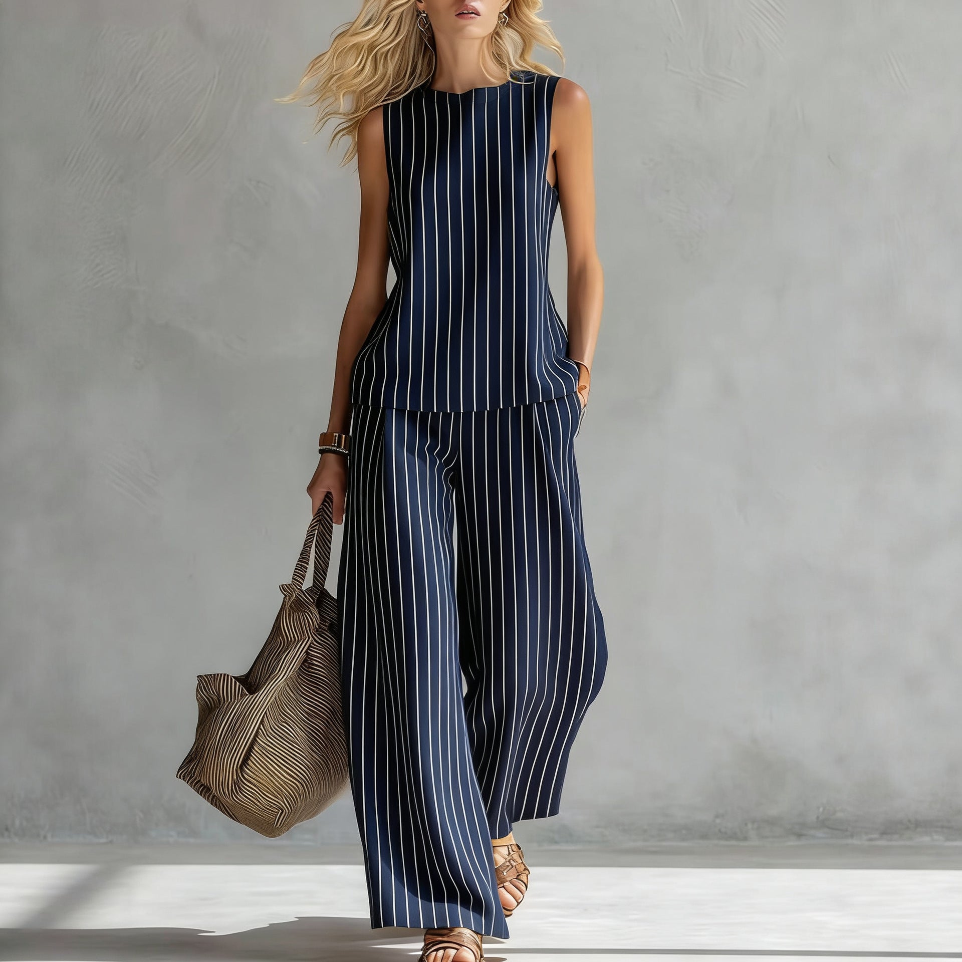 Women's Casual Sleeveless Printed Wide-Leg Pants Two-Piece Set